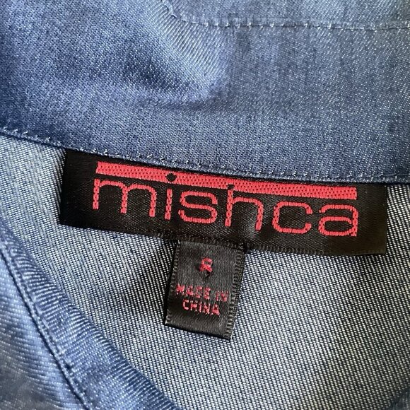 Mishca Blue Long Sleeve Shirt Dress w/Belt & Turquoise Ornate Buttons Size 8(MM) - Picture 8 of 9